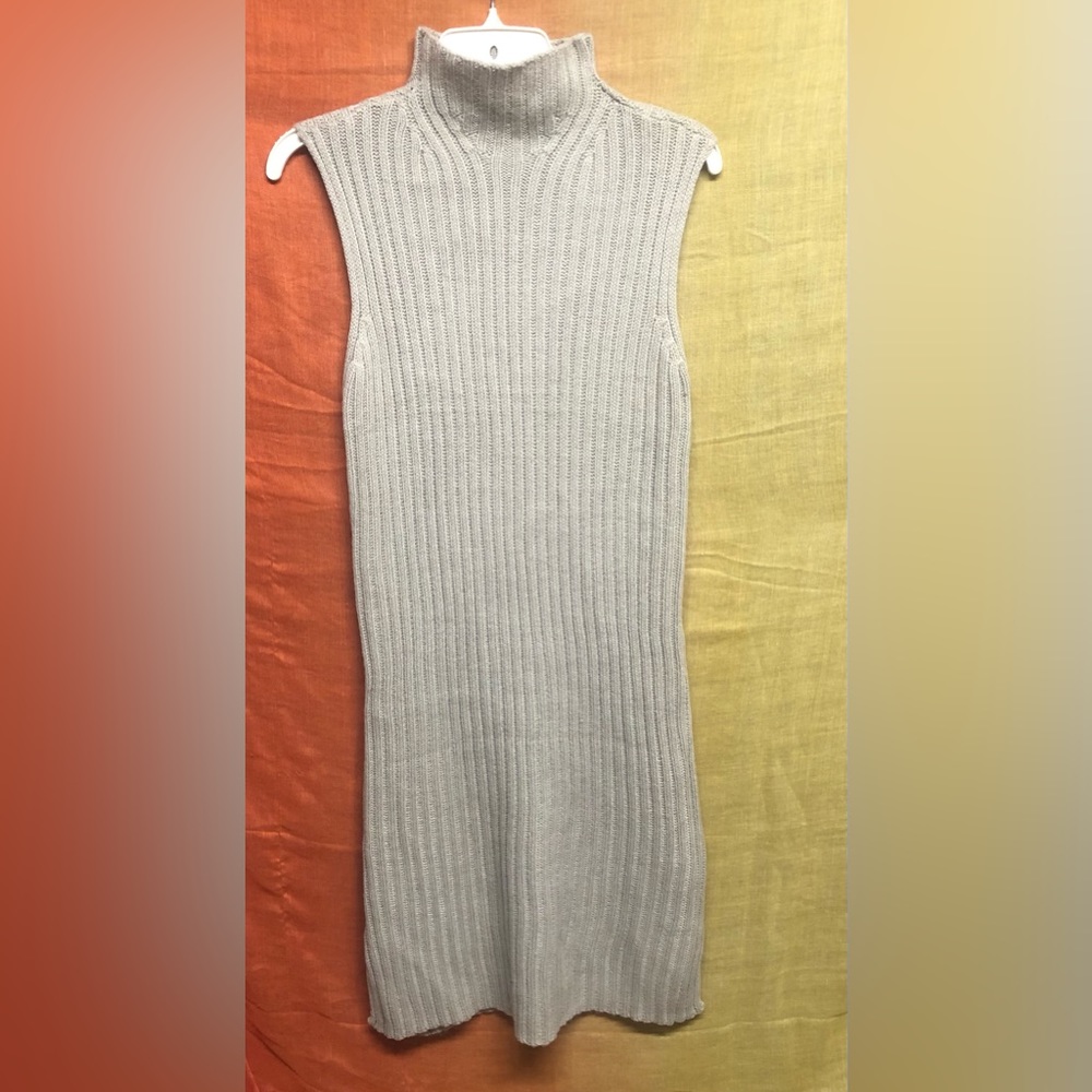 Mock neck ribbed sleeveless Cloth grey sweater dress